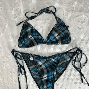Suits You Scrunchy Butt Black & Turquoise Plaid Bikini